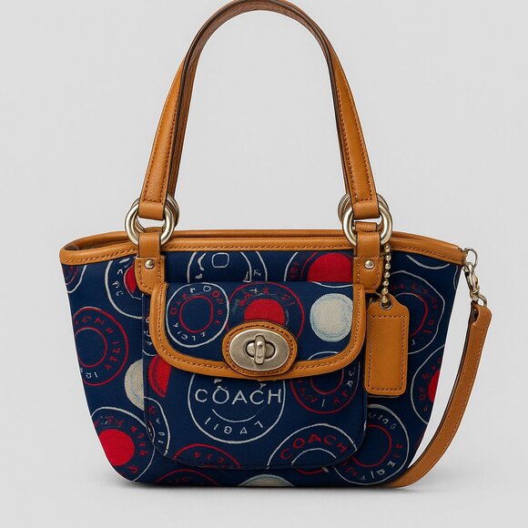 Coach Handbags - NWT Coach Polka Dot Small Leah Purse - Red, White, Blue Signature Handbag